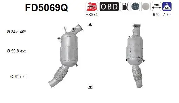 Filtre à particules / à suie, échappement AS FD5069Q
