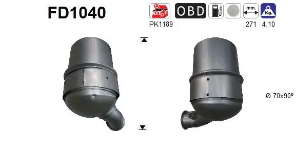 Filtre à particules / à suie, échappement AS FD1040