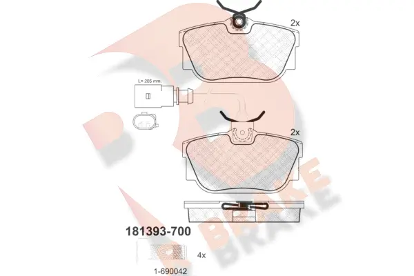 Kit de plaquettes de frein, frein à disque R BRAKE RB1393-700