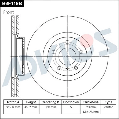 Disque de frein ADVICS B6F119B