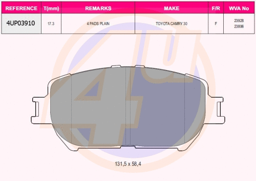Kit de plaquettes de frein, frein à disque 4u 4UP03910