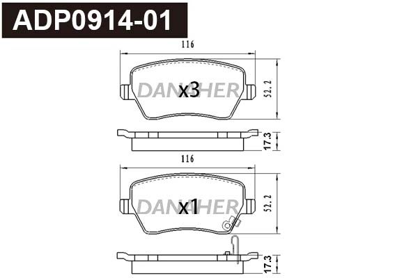 Kit de plaquettes de frein, frein à disque DANAHER ADP0914-01