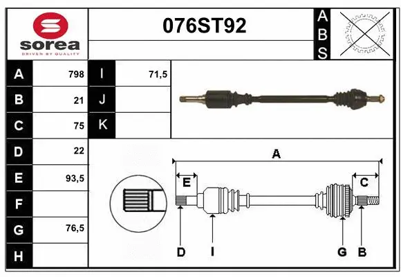 Arbre de transmission STARTCAR 076ST92