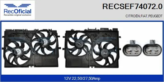 Moteur électrique, ventilateur pour radiateurs RECOFICIAL RECSEF74072.0
