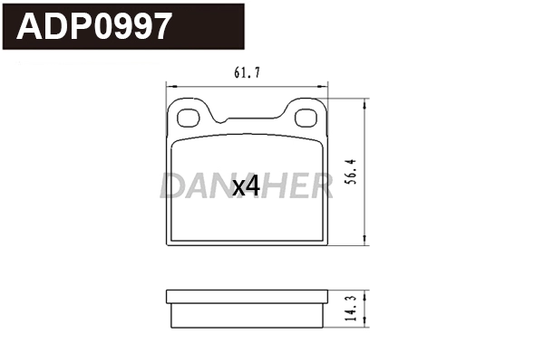 Kit de plaquettes de frein, frein à disque DANAHER ADP0997