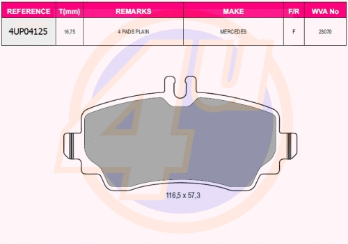 Kit de plaquettes de frein, frein à disque 4u 4UP04125