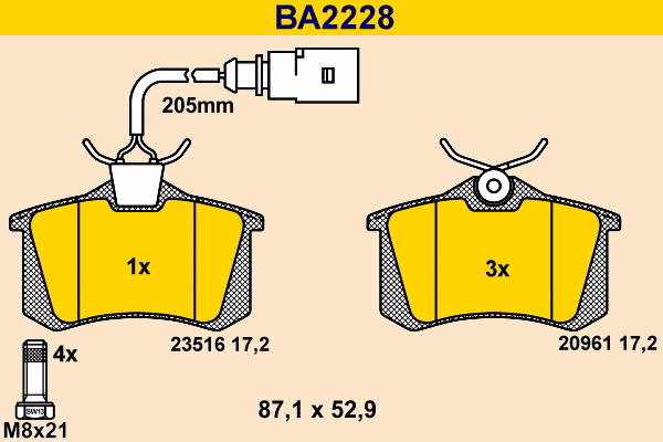Kit de plaquettes de frein, frein à disque BARUM BA2228