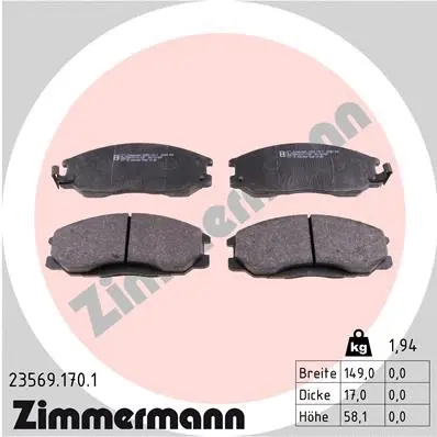 Kit de plaquettes de frein, frein à disque ZIMMERMANN 23569.170.1