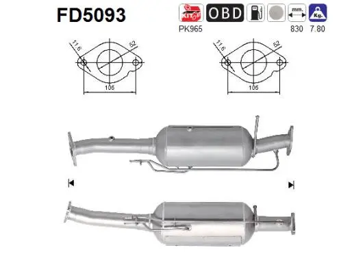 Filtre à particules / à suie, échappement AS FD5093