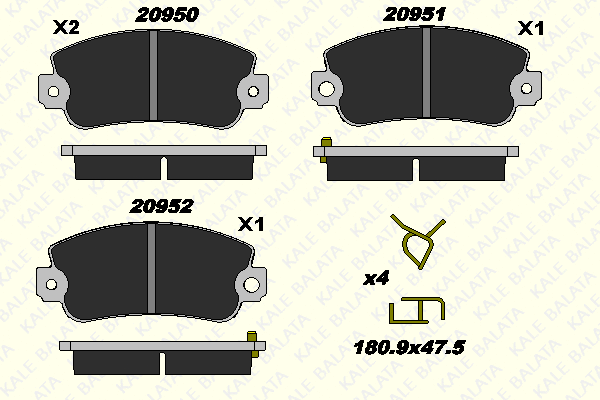 Kit de plaquettes de frein, frein à disque KALE 20950 180 15