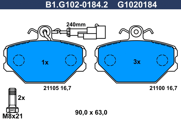 Kit de plaquettes de frein, frein à disque GALFER B1.G102-0184.2