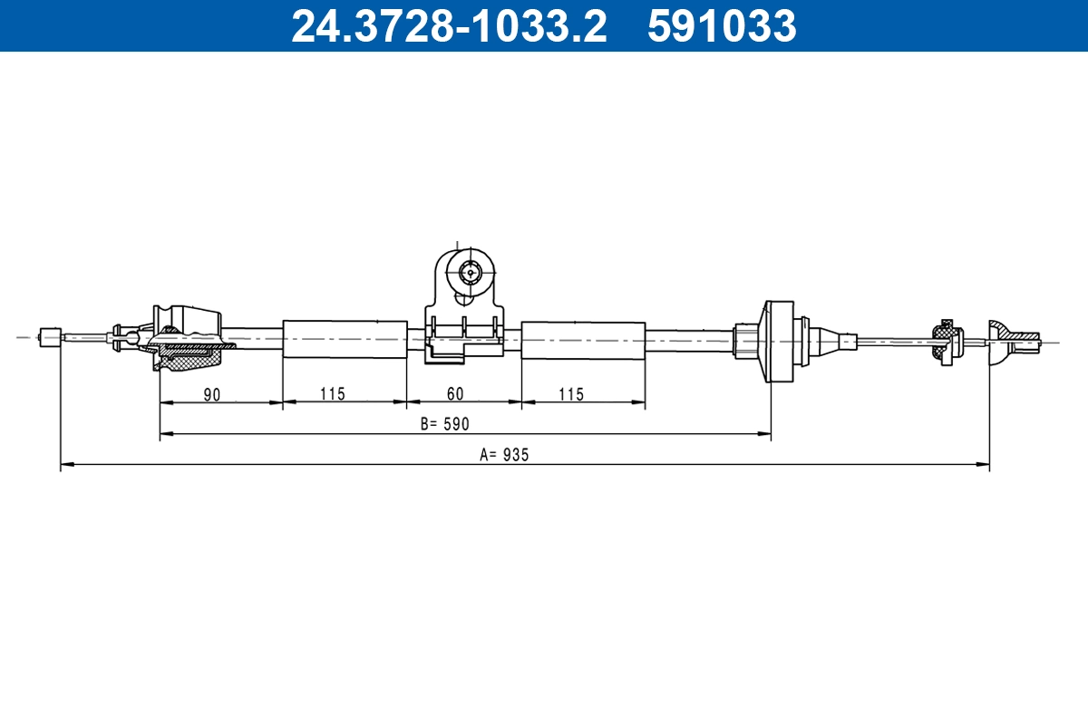 Tirette à câble, commande d'embrayage ATE 24.3728-1033.2