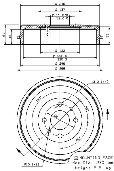 Tambour de frein VILLAR 627.0058