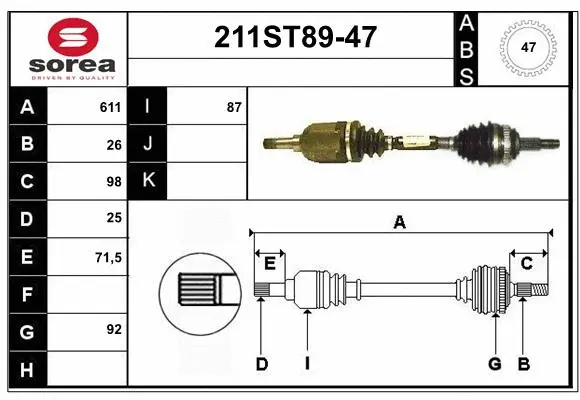 Arbre de transmission STARTCAR 211ST89-47