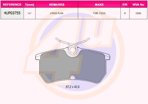 Kit de plaquettes de frein, frein à disque 4u 4UP03755