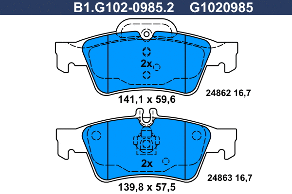 Kit de plaquettes de frein, frein à disque GALFER B1.G102-0985.2