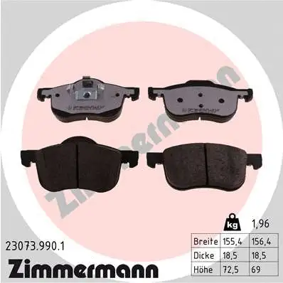 Kit de plaquettes de frein, frein à disque ZIMMERMANN 23073.990.1