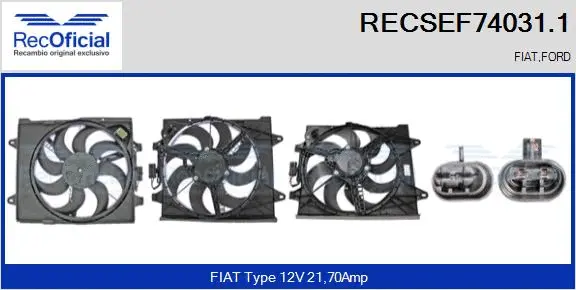 Moteur électrique, ventilateur pour radiateurs RECOFICIAL RECSEF74031.1