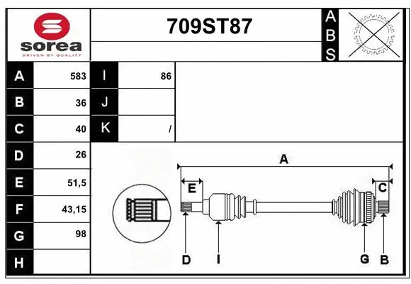 Arbre de transmission STARTCAR 709ST87