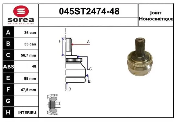 Jeu de joints, arbre de transmission STARTCAR 045ST2474-48