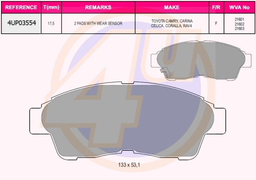 Kit de plaquettes de frein, frein à disque 4u 4UP03554
