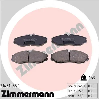 Kit de plaquettes de frein, frein à disque ZIMMERMANN 21481.155.1