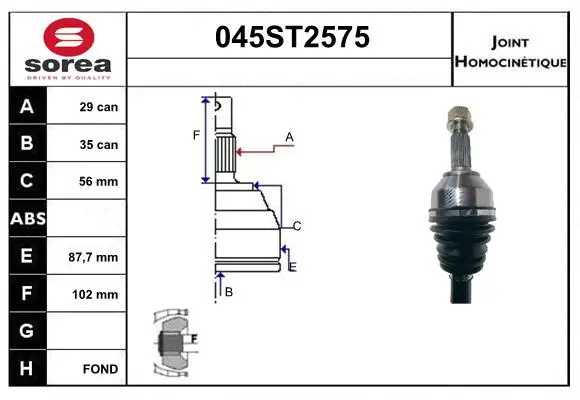Jeu de joints, arbre de transmission STARTCAR 045ST2575