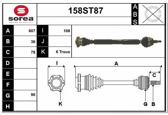 Arbre de transmission STARTCAR 158ST87
