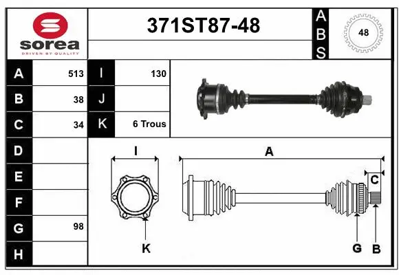 Arbre de transmission STARTCAR 371ST87-48