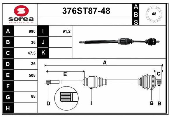 Arbre de transmission STARTCAR 376ST87-48