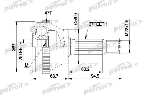 Jeu de joints, arbre de transmission PATRON PCV1617AL