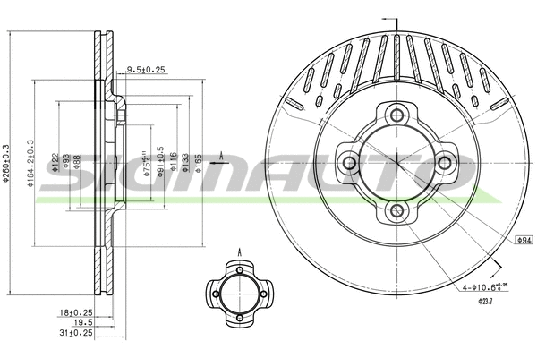 Disque de frein SIGMAUTO DBA430V
