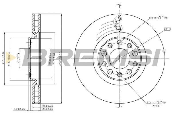 Disque de frein BREMSI CD7451V