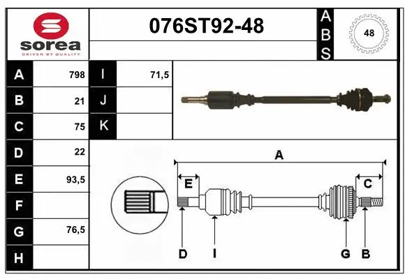 Arbre de transmission STARTCAR 076ST92-48