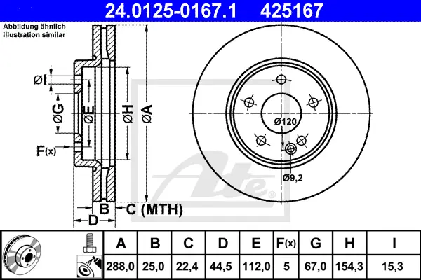 Disque de frein ATE-APAC 24.0125-0167.1