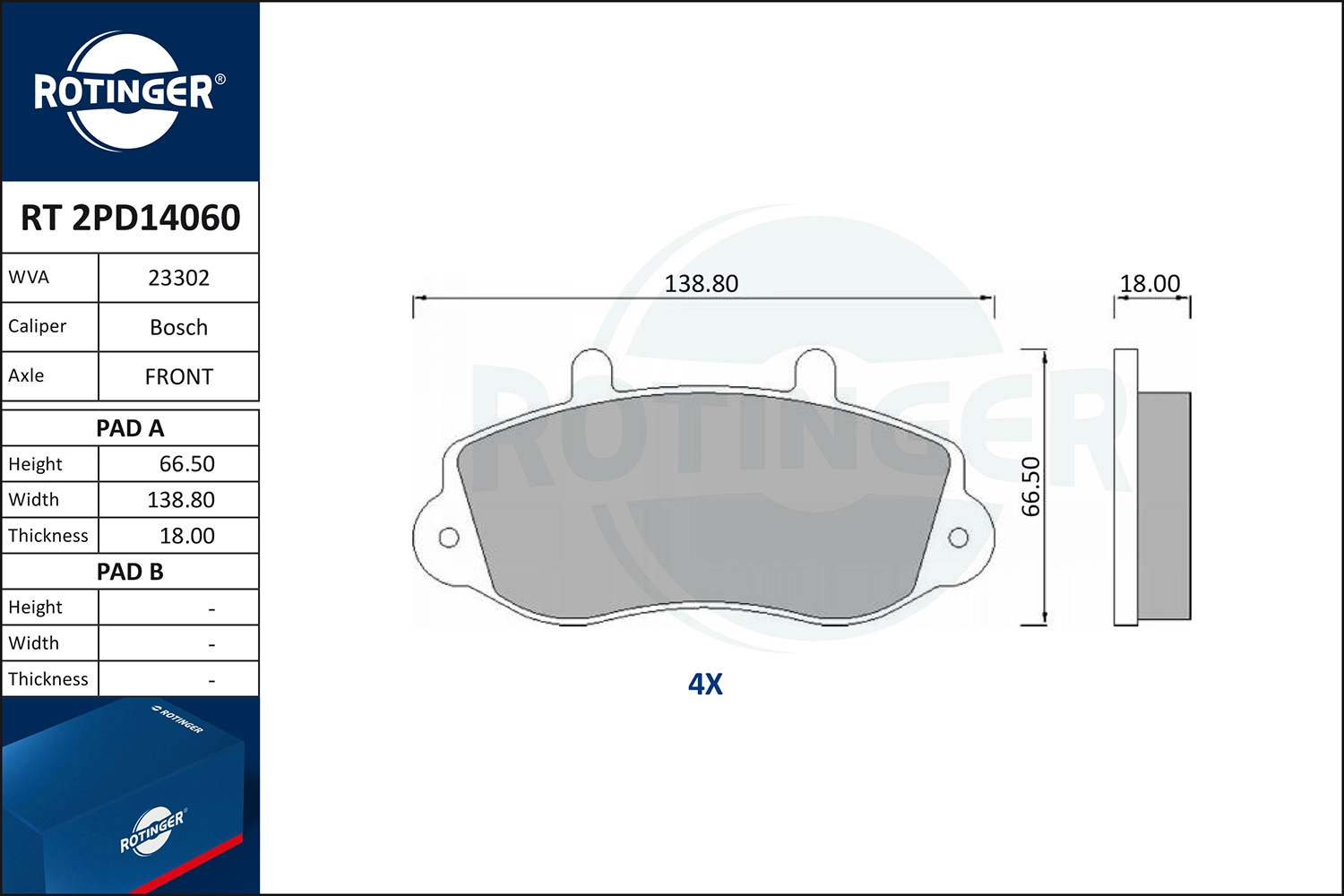 Kit de plaquettes de frein, frein à disque ROTINGER RT 2PD14060