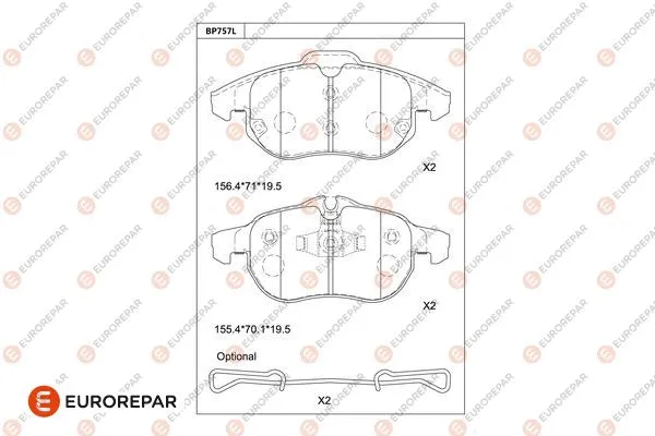 Kit de plaquettes de frein, frein à disque EUROREPAR 1681260780