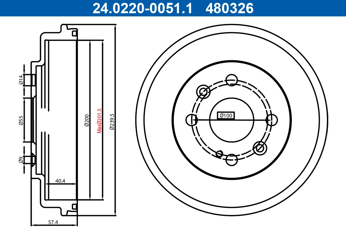 Tambour de frein ATE 24.0220-0051.1