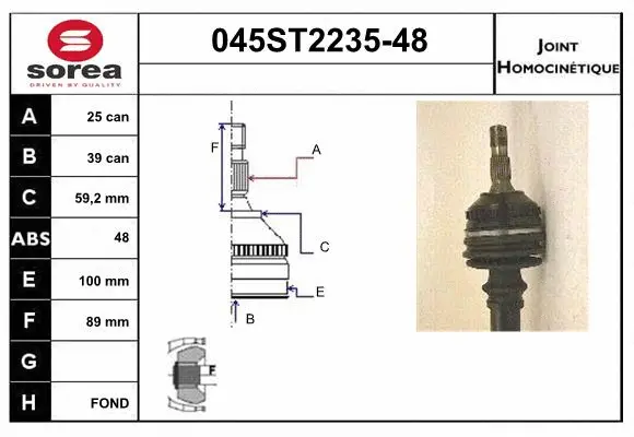 Jeu de joints, arbre de transmission STARTCAR 045ST2235-48