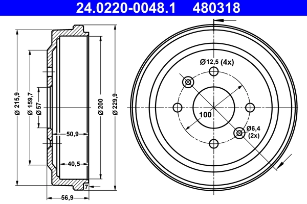 Tambour de frein ATE 24.0220-0048.1