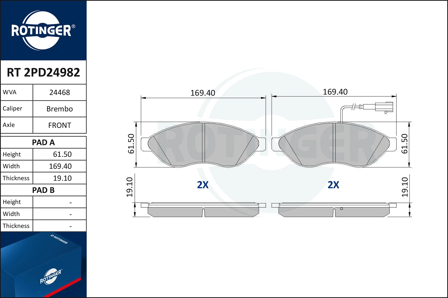 Kit de plaquettes de frein, frein à disque ROTINGER RT 2PD24982