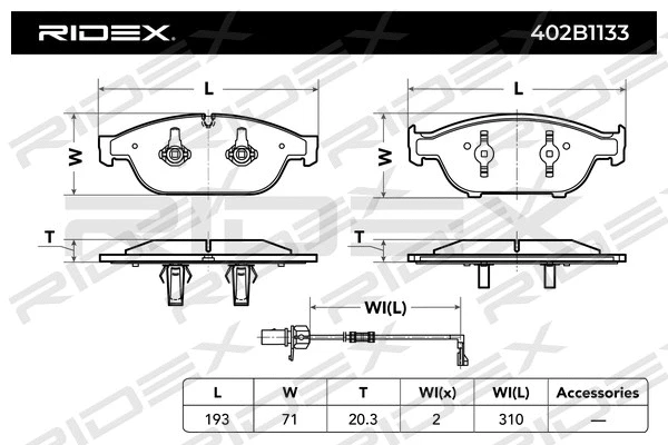Kit de plaquettes de frein, frein à disque RIDEX 402B1133