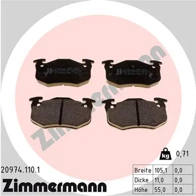 Kit de plaquettes de frein, frein à disque ZIMMERMANN 20974.110.1