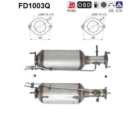 Filtre à particules / à suie, échappement AS FD1003Q
