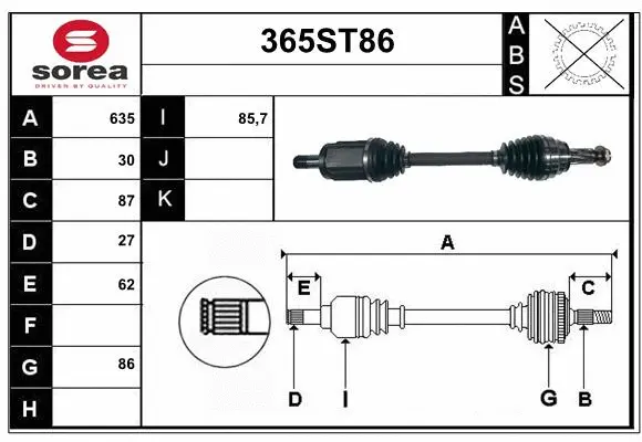 Arbre de transmission STARTCAR 365ST86