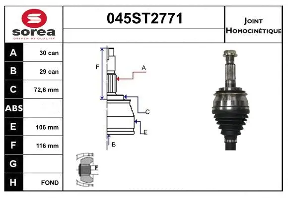 Jeu de joints, arbre de transmission STARTCAR 045ST2771