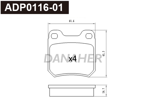 Kit de plaquettes de frein, frein à disque DANAHER ADP0116-01