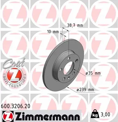 Disque de frein ZIMMERMANN 600.3206.20