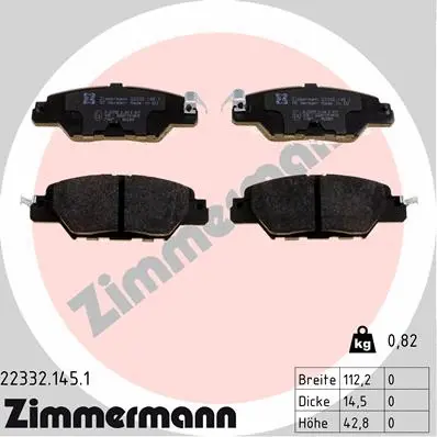 Kit de plaquettes de frein, frein à disque ZIMMERMANN 22332.145.1