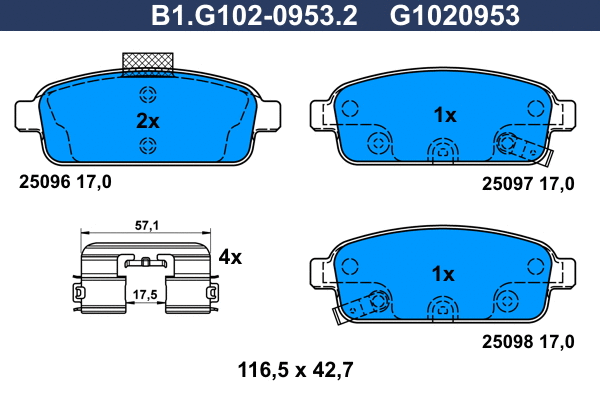 Kit de plaquettes de frein, frein à disque GALFER B1.G102-0953.2